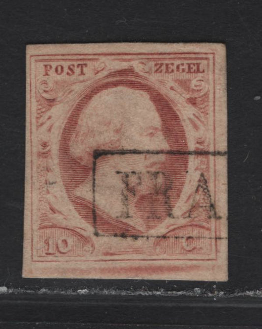 Lot 95 Netherlands SC#2 10c Lake King William III, 1852 King William III Issue, A Fine Used Imperf Single, 4 Full, But Close Margins