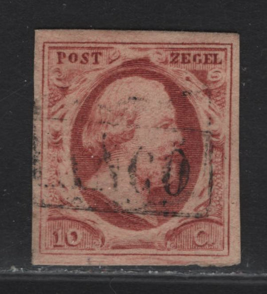 Lot 97 Netherlands SC#2c 10c Carmine Lake King William III, 1852 King William III Issue, A Very Fine Used Imperf Single, 4 Clear But Close Margins