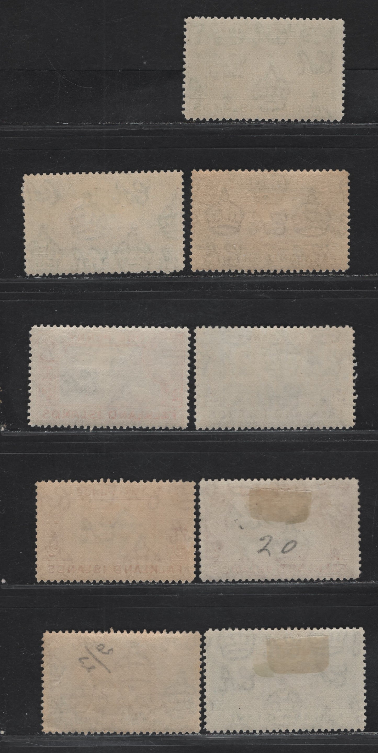 Lot 106 (C) Falkland Islands SG#146, 147a, 149-150a, 151, 153 1/2d - 3d Black & Blue Green - Black & Blue Whales Jawbones - Flock of Sheep, 1938-1950 KGVI Pictorial Issue, 9 F/VFOG/NH Singles, 1938 & 1944 Printings