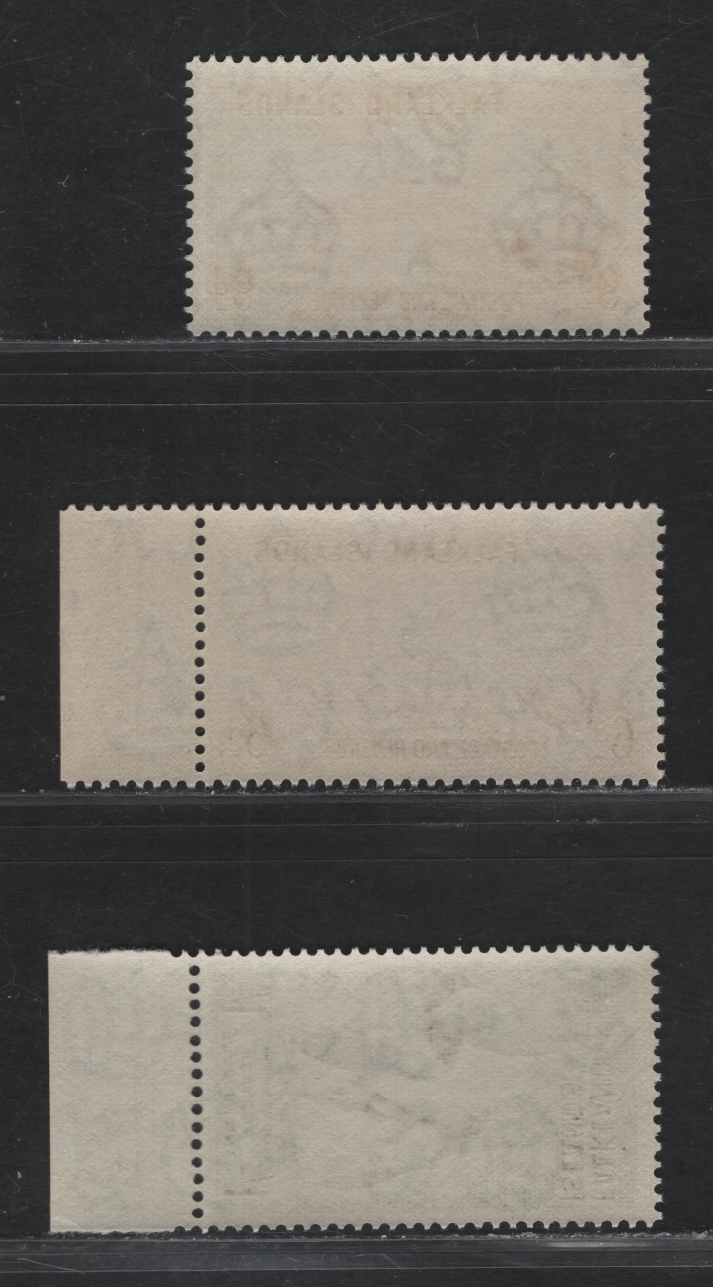 Falkland Islands SG#178-180 6d - 9d Bistre Brown - Orange Yellow & Black John Biscoe - Gentoo Penguins, 1952 KGVI Pictorial Issue, 3 VFNH Singles