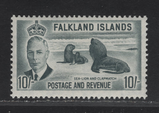Lot 112 Falkland Islands SG#184 10/- Gray Southern Sealion, 1952 KGVI Pictorial Issue, A VFOG Single