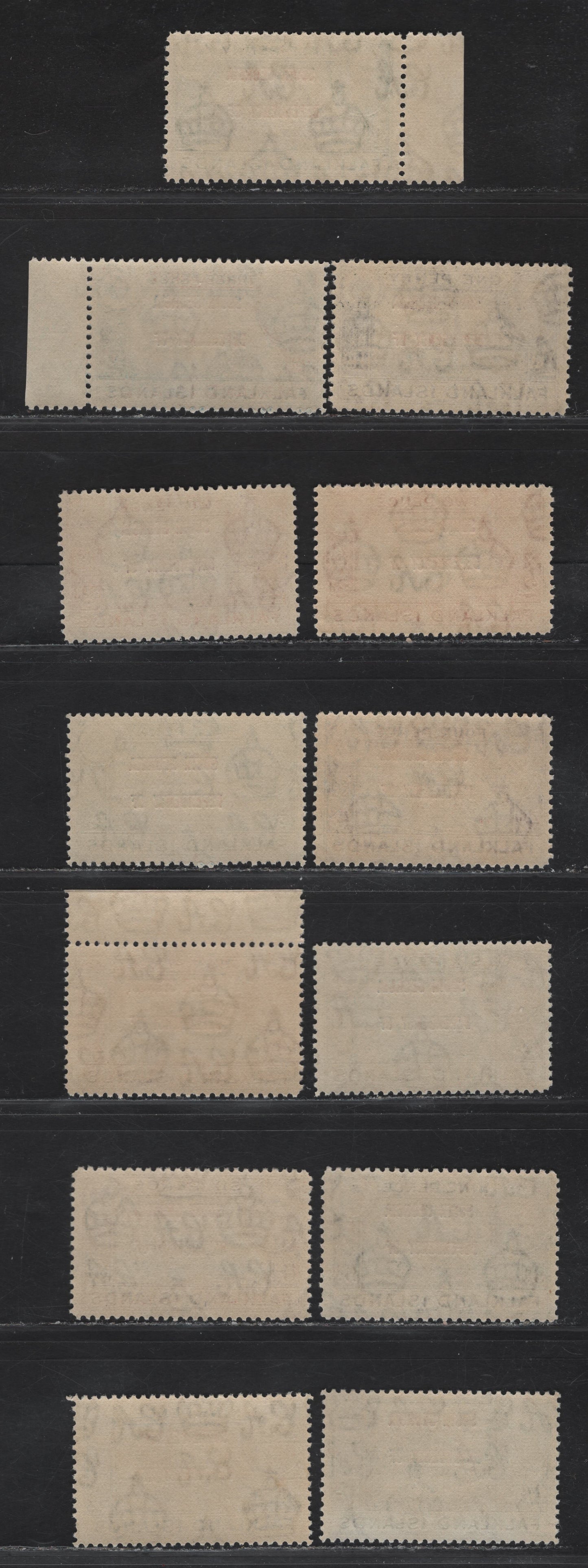 Lot 114 Falkland Islands Dependencies SG#B1-B8 1/2d - 1/- Black & Green - Deep Blue Whaltes Jawbone - Mount Sugar Top, 1944-1945 KGVI Pictorial Overprints, 13 VFNH Singles, South Georgia, Showing Shade Differences Due To Uses On 1944 & 1945 Printings