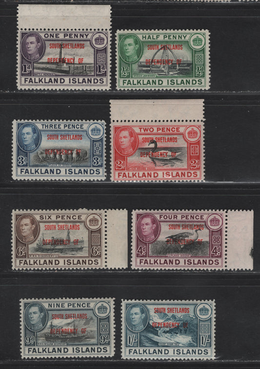 Lot 122 Falkland Islands Dependencies SG#D1-D8 1/2d - 1/- Black & Green - Deep Blue Whaltes Jawbone - Mount Sugar Top, 1944-1945 KGVI Pictorial Overprints, 8 FNH Singles, South Shetlands, As Lot 121 But Fine Centering