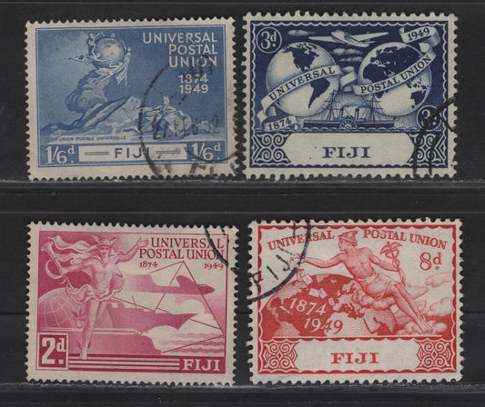 Lot 124 (C) Fiji SG#272-275 2d - 1/6 Bright Reddish Purple -Blue Hermes - UPU Monument, 1949 75th Anniv of UPU Issue, 4 Very Fine Used Singles