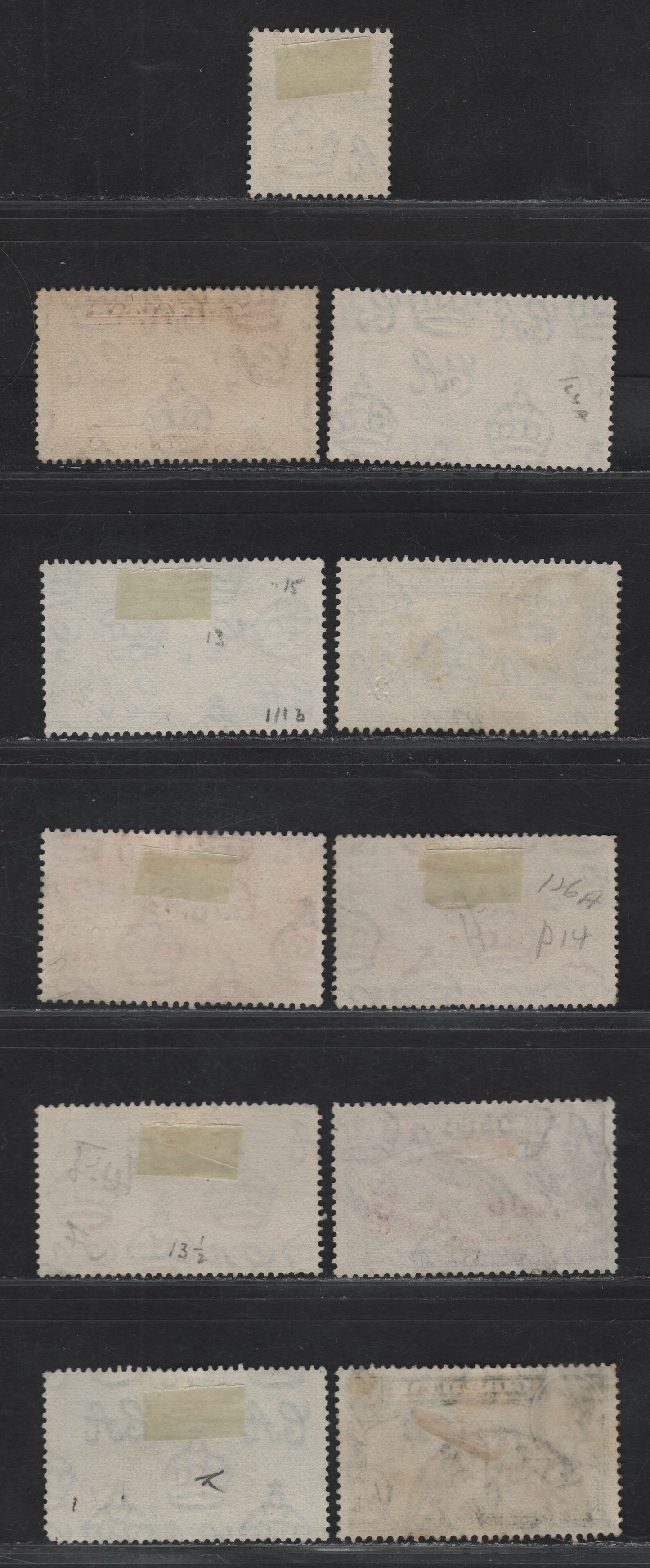 Lot 130 (C) Gibraltar SG#121-124a, 125b,bb,c, 126-b, 127a-b 1/2d - 1/- Deep Green - Black & Green King George VI - Southport Gate, 1938-1951 KGVI Pictorial Issue, 11 Fine/Very Fine Used Singles, Various Printings
