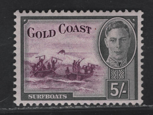 Lot 134 Gold Coast SG#145 5/- Purple & Black Surfboats, 1948-1952 KGVI Pictorial Issue, A VFOG Single