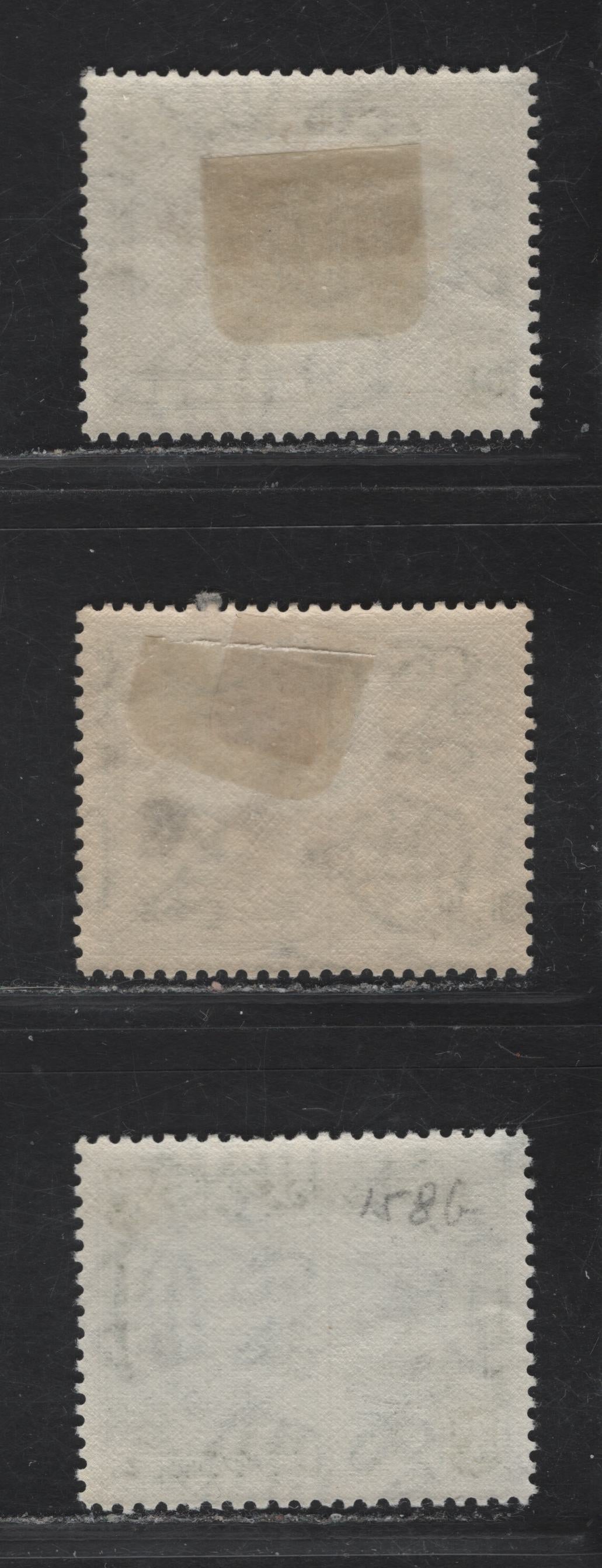 Lot 139 (C) Grenada SG#158,a,ab 3d - 1/- Black & Olive Green - Black & Brown Badge of the Colony, 1938-1950 KGVI Caravel Definitive Issue, 3 VFOG Singles, Perf 12.5 & 13.5x12.5, 1938 & 1942 Printings