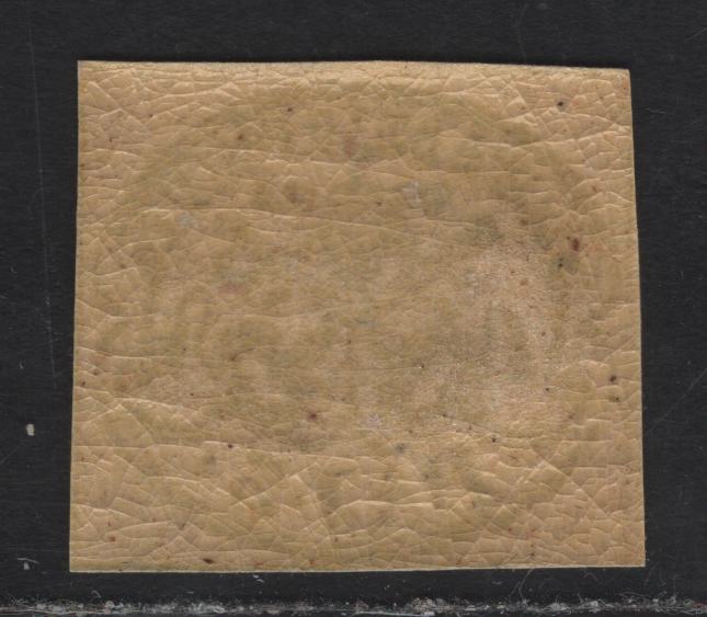 Lot 14 Roman States SC#4c 3baj Black on Yellow Buff Papal Arms, 1852 Arms Issue, A VFOG Single, Full 1/2mm Margins On All Sides & Traces Of Dividing Lines On All Sides, Displaying All 12 Characteristics Of The Genuine Stamp, Full Crackly Gum.