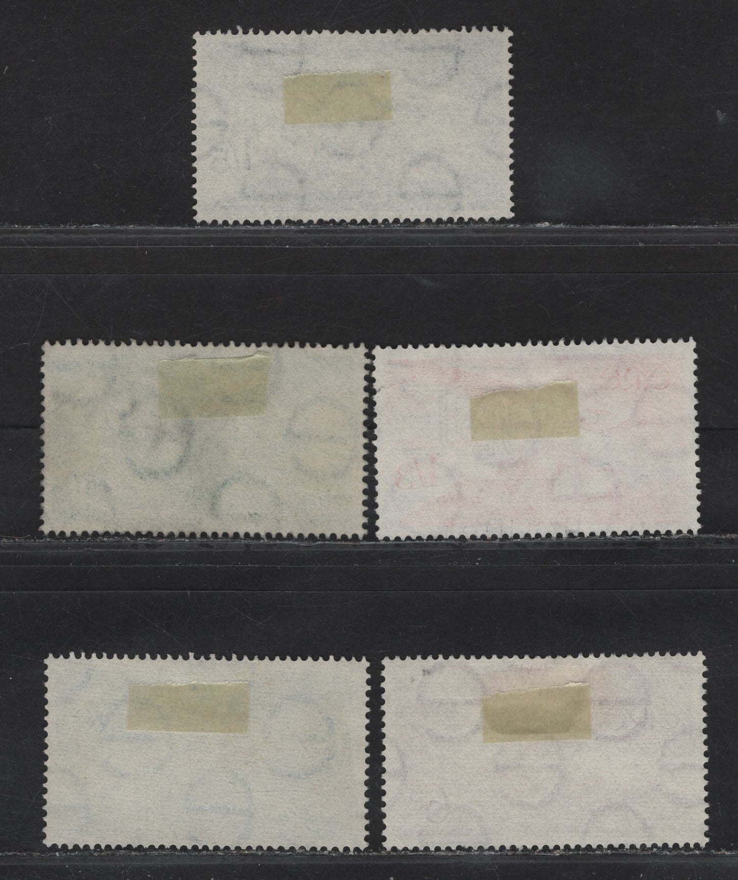 Lot 147 Ireland SG#141-143b 3d - 1/5 Blue - Deep Ultramarine Angel Victor Over Rock of Cashel - Over Glendalough, 1948-1965 Airmail Issue, 5 Very Fine Used Singles