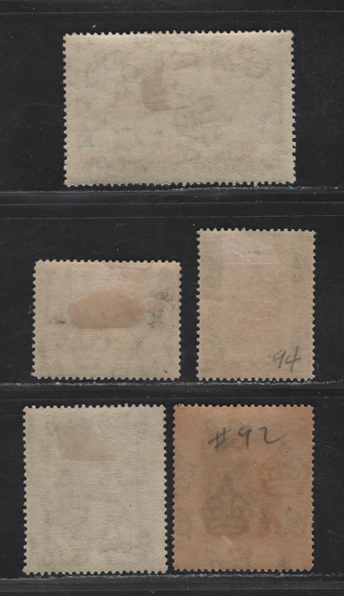 Lot 153 (C) Jamaica SG#80, 83, 98-a, 100 135d - 4d Green - Brown & Deep Green War Contingent Embarking - Return of the War Contingent, 1919-1929 KGV Pictorial Issue, 5 F/VFOG Singles, Multiple Crown CA & Script CA Wmks