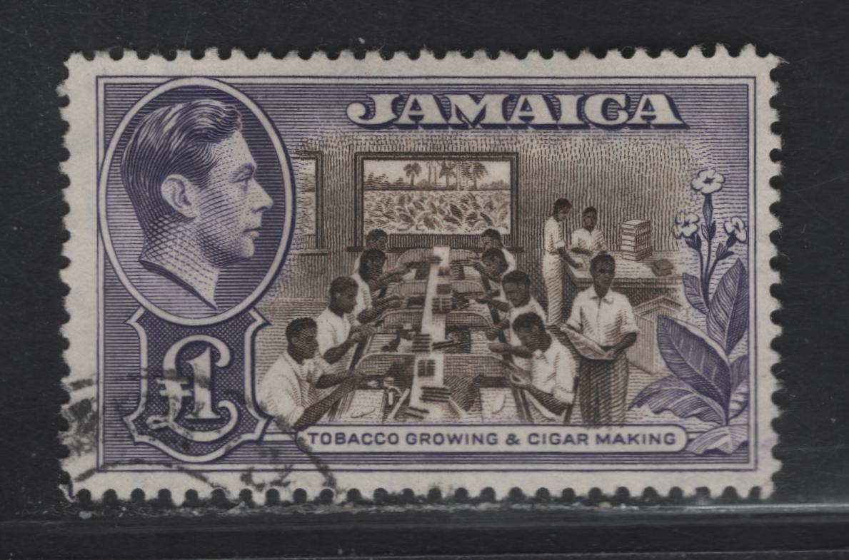 Lot 160 (C) Jamaica SG#133a £1 Chocolate & Violet Tobacco Growing & Cigar Making, 1938-1952 KGVI Pictorial Issue, A Fine Used Single
