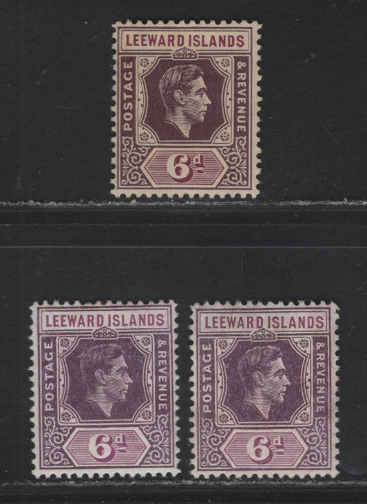 Lot 166 (C) Leeward Islands SG#109-a, 99-103a, 104 6d Deep Dull Purple & Bright Purple - Purple & Deep Magenta King George VI, 1938-1951 KGVI Keyplate Issue, 3 F/VFOG Singles, Two Shades Of Purple & Deep Magenta On Ordinary Paper, 1938 & 1942 Printings