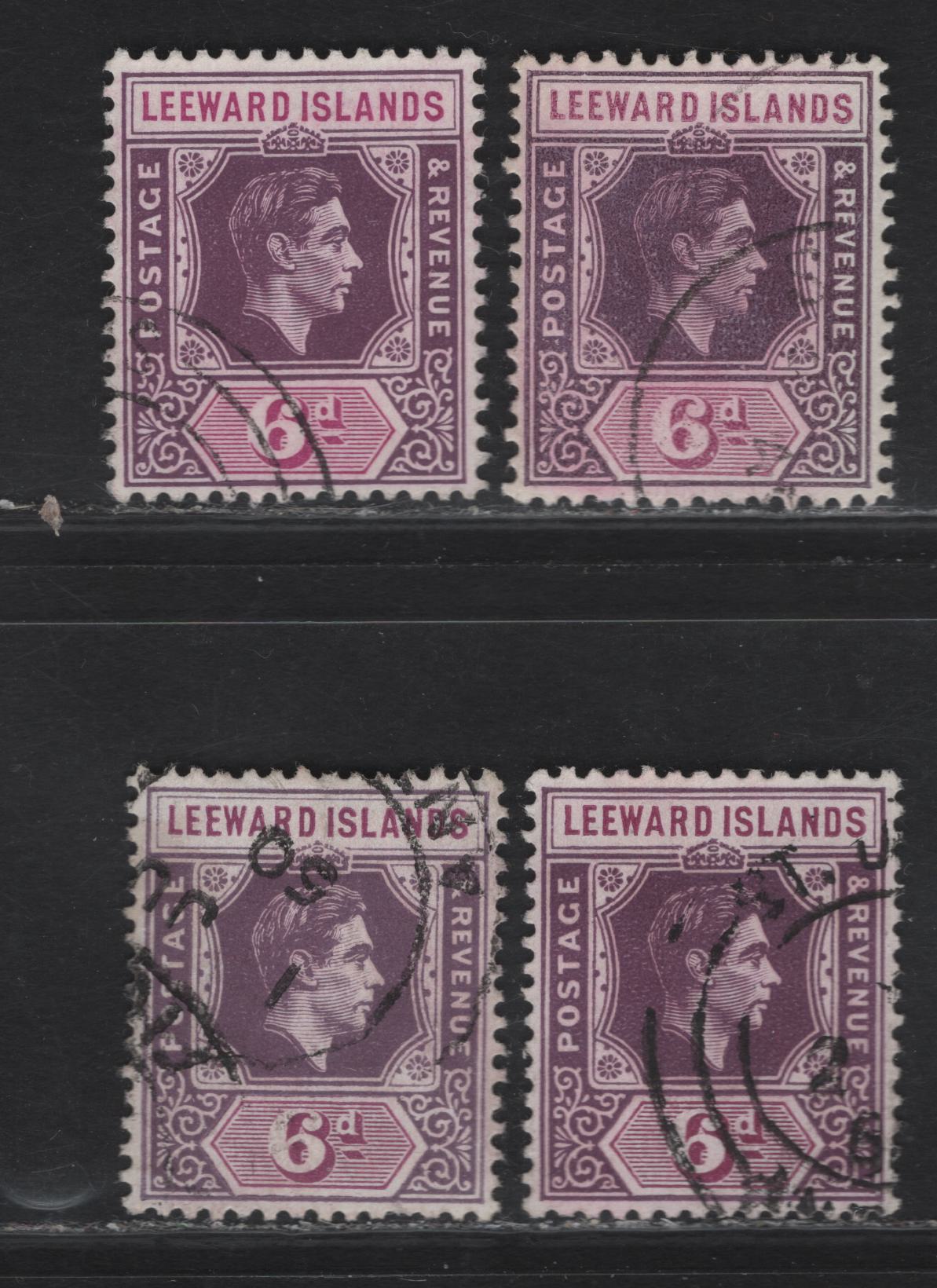 Lot 167 (C) Leeward Islands SG#109a-b 6d Deep Dull Purple & Bright Purple - Purple & Bright Purple King George VI, 1938-1951 KGVI Keyplate Issue, 4 Very Fine Used Singles, Three Shades Of Purple & Bright Purple On Chalky Paper, 1942 & Post 1946 Printings