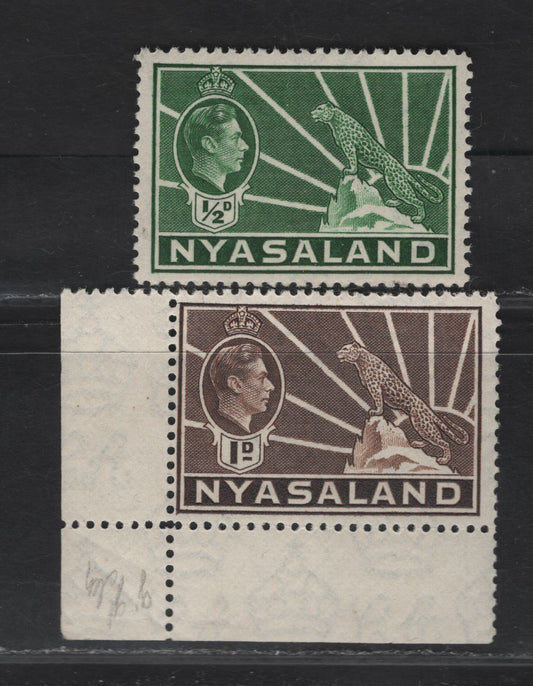 Lot 174 (C) Nyasaland SG#130-131 1/2d - 1d Green - Brown & Deep Green Symbol of the Protectorate, 1938-1944 Symbol of the Protectorate Issue, 2 F/VFNH Singles, 1938 Printings
