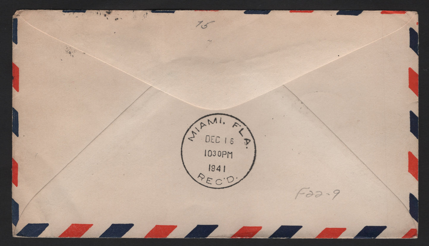 Lot 177 Nigeria SG#55, 58 6d - 2/6 Deep Plum - Black & Blue King George VI - Victoria-Buea Road, 1938-1951 KGVI Pictorial Issue, A Fine/Very Fine Used Cover, Combination Usage On December 1941 First Flight Cover to USA, Perf 13x11.5