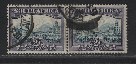 Lot 217 South Africa SG#44e 2d Blue & Violet Union Buildings, 1930-1944 Photogravure Pictorial Issue, A Very Fine Used Horizontal Pair, Suidafrika Shown As One Word