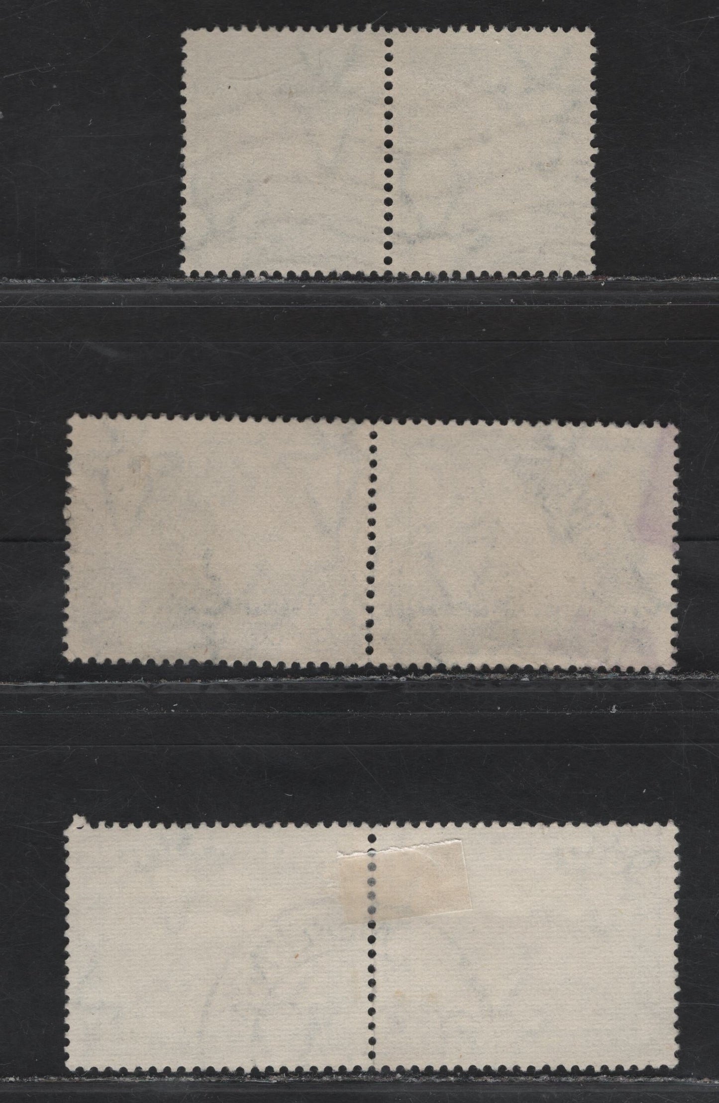 Lot 228 (C) South Africa SG#114, 117, 120a 1/2d - 1/- Gray & Green - Blackish Brown & Ultramarine Springbok - Black & Blue Wildebeest, 1947-1954 Screened Rotogravure Pictorial Issue, 3 Fine/Very Fine Used Horizontal Pairs