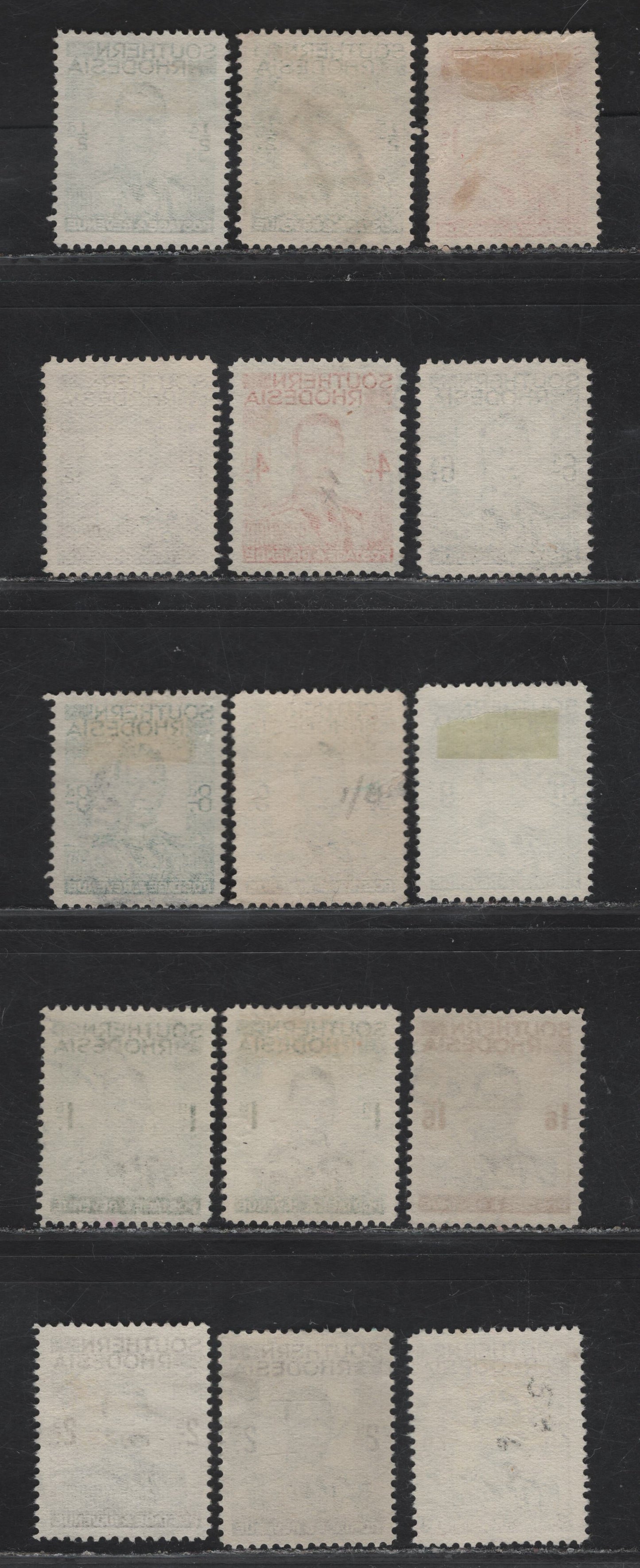 Lot 230 (C) Southern Rhodesia SG#40-51 1/2d - 2/6 Green - Ultramarine & Purple King George VI, 1937 KGVI Definitives, 15 Fine/Very Fine Used Singles, Extra Shade Varieties