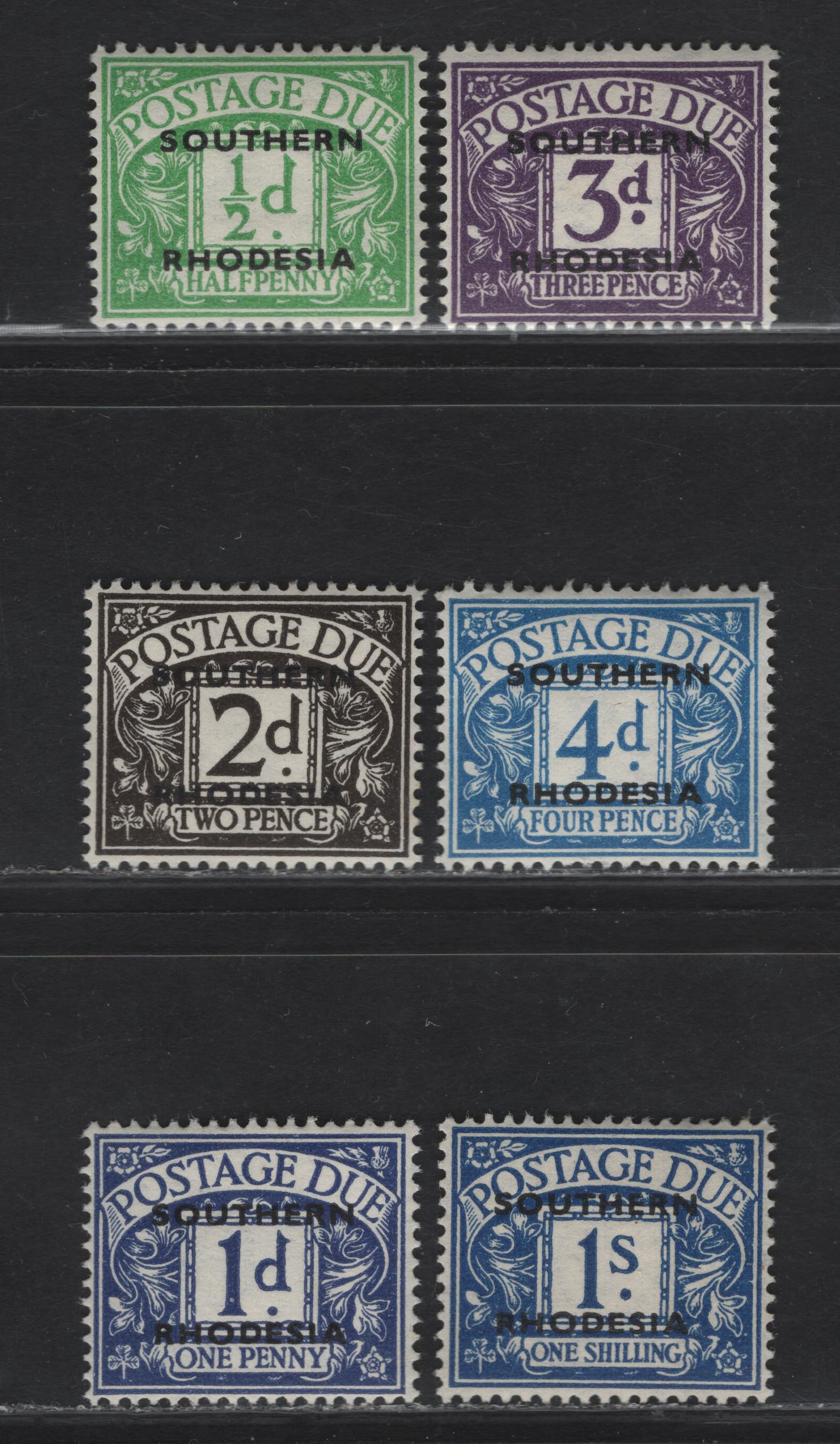 Lot 231 (C) Southern Rhodesia SG#D1-D5, D7 1/2d - 1/- Emerald - Deep blue Numerals, 1951 Overprinted Postage Dues, 6 F/VFOG Singles