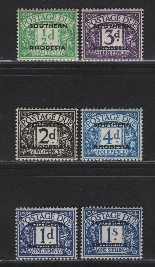 Lot 231 (C) Southern Rhodesia SG#D1-D5, D7 1/2d - 1/- Emerald - Deep blue Numerals, 1951 Overprinted Postage Dues, 6 F/VFOG Singles