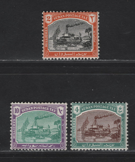 Lot 239 Sudan SG#D11a, D12-D13 2m - 10m Black & Brown Orange - Green & Mauve Gunboat Zafir, 1927-1948 Postage Dues, 3 F/VFOG Singles, Ordinary Paper