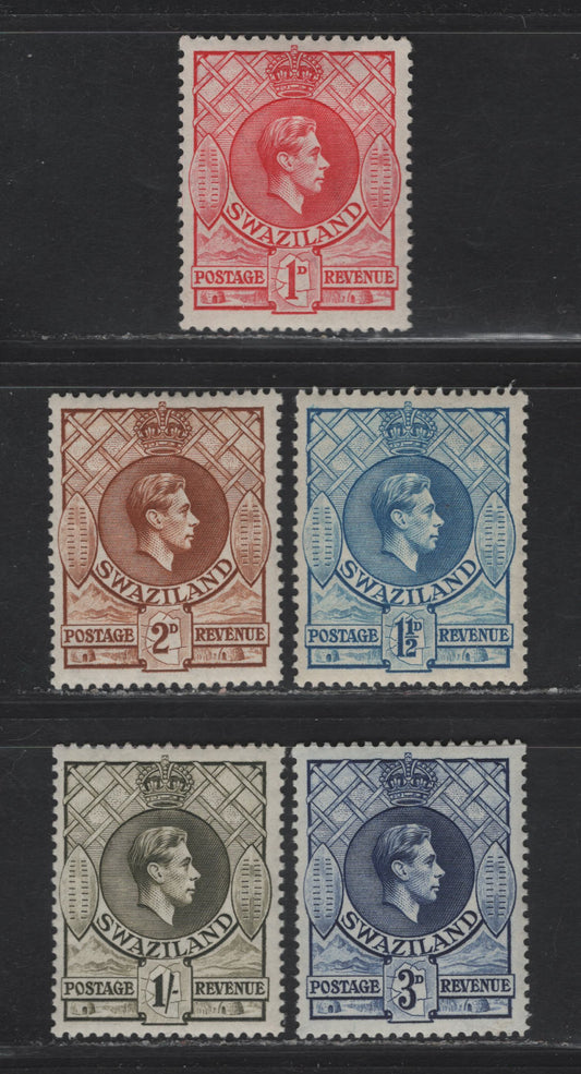 Lot 244 (C) Swaziland SG#29-32, 35 1d - 1/- Rose Red - Brown Olive King George VI, 1938-1954 KGVI Issue, 5 VFOG Singles, 1938 Printings