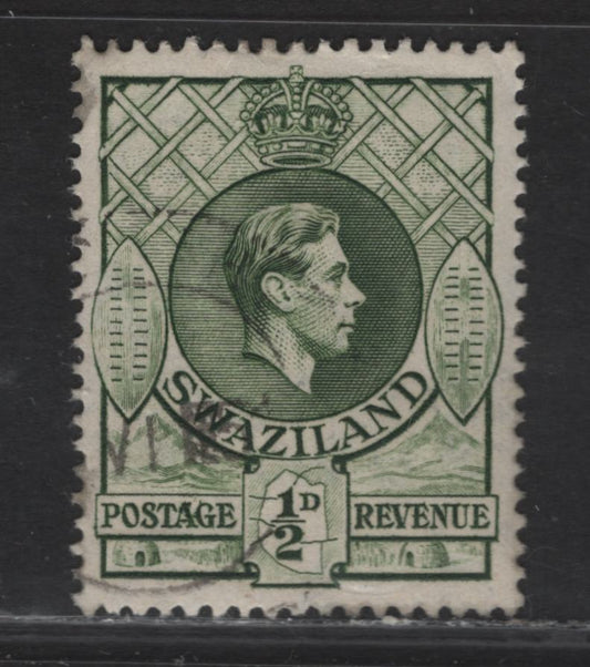 Lot 250 Swaziland SG#28b 1/2d Bronze Green King George VI, 1938-1954 KGVI Issue, A Very Fine Used Single, Perf 13.5x14, 1950 Printing