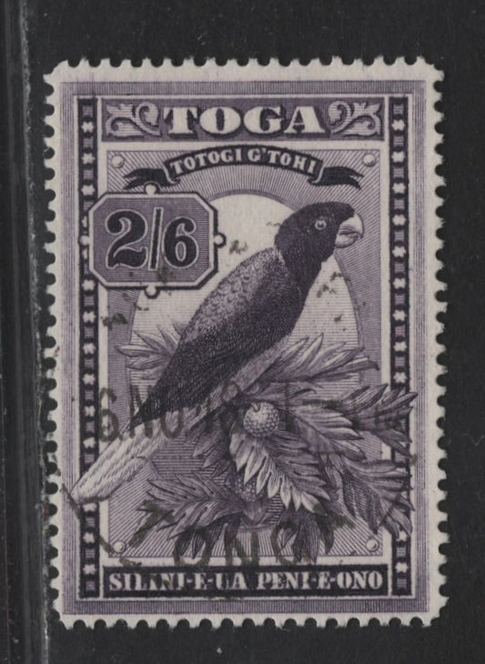 Lot 255 (C) Tonga SG#81 2/6 Deep Purple Red Shining Parrot, 1942-1949 Pictorial Issue, A Very Fine Used Single, Multiple Script CA Wmk