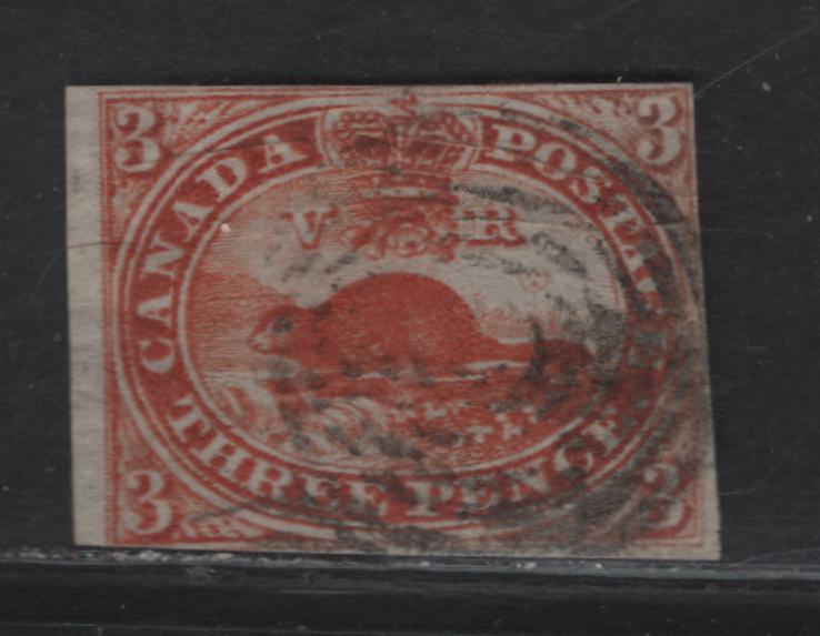 Lot 266 (C) Canada SG#4d 3d Orange Red Beaver, 1852-1857 2nd Pence Issue, A Very Good Used Imperf Single, Nearly Transparent Thin Paper, Margins Full At Left, Just Clear At Top & Right, Just Touching At LL