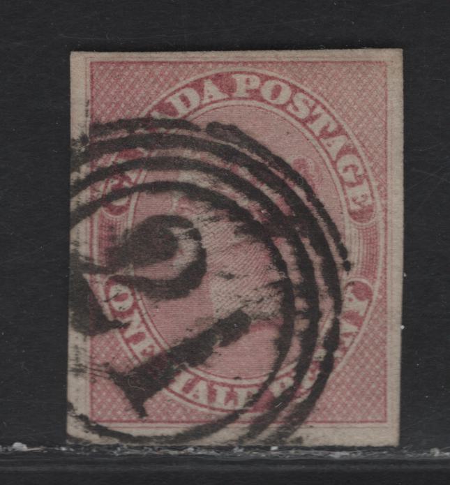 Lot 270 (C) Canada SG#8i 1/2d Lilac Rose Queen Victoria, 1852-1857 2nd Pence Issue, A Very Fine Used Imperf Single, Bold Strike Of 4 Ring Cancel For Montreal