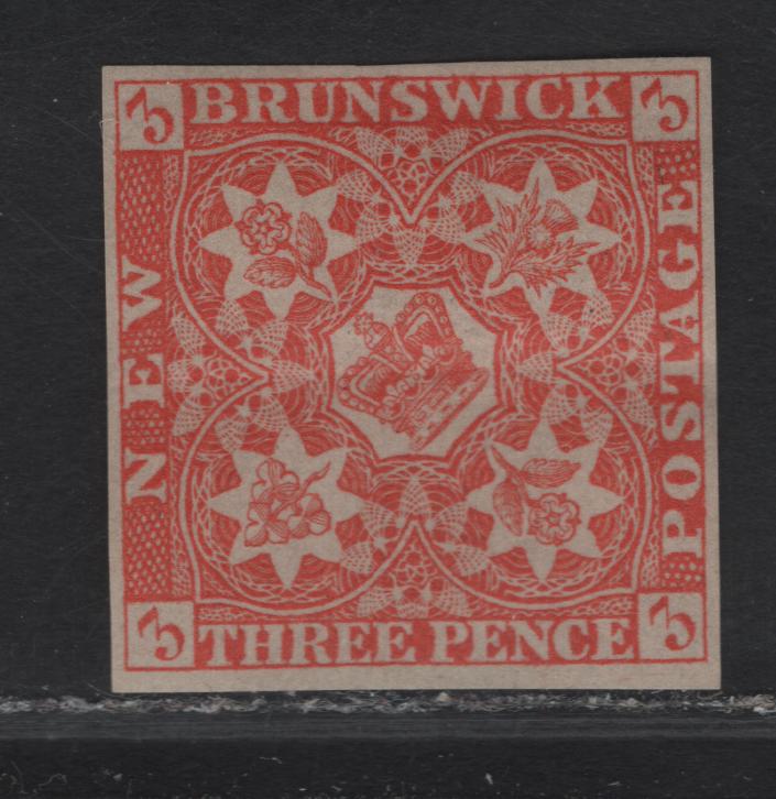 Lot 273A (C) New Brunswick SG#1f 3d Red Flower Heraldry, 1851 Pence Issue, A Very Good Unused Imperf Single, 1890 Reprint On Soft Wove Paper, Horizontal Crease, Visible From The Front, 4 Full Margins.
