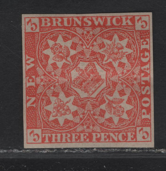 Lot 273A (C) New Brunswick SG#1f 3d Red Flower Heraldry, 1851 Pence Issue, A Very Good Unused Imperf Single, 1890 Reprint On Soft Wove Paper, Horizontal Crease, Visible From The Front, 4 Full Margins.