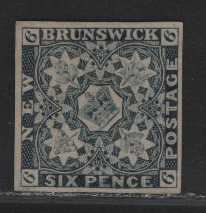 Lot 274 (C) New Brunswick SG#2r 6d Violet Black Flower Heraldry, 1851 Pence Issue, A Fine Unused Imperf Single, 1890 Reprint, 4 Full Margins, Tiny Margin Split Below N of Pence.