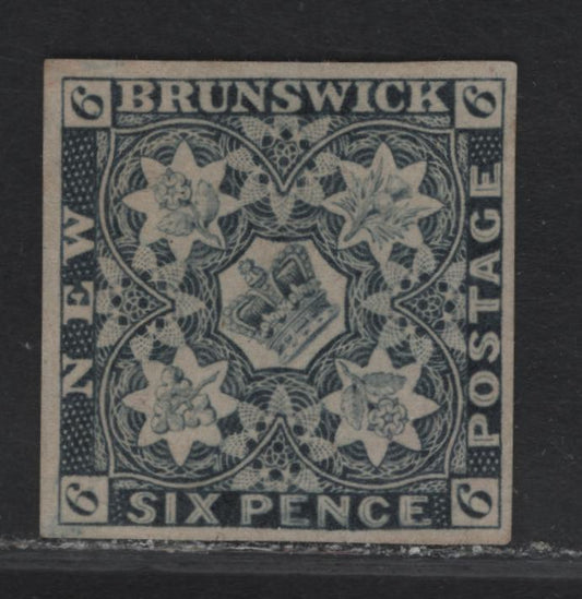 Lot 274 (C) New Brunswick SG#2r 6d Violet Black Flower Heraldry, 1851 Pence Issue, A Fine Unused Imperf Single, 1890 Reprint, 4 Full Margins, Tiny Margin Split Below N of Pence.