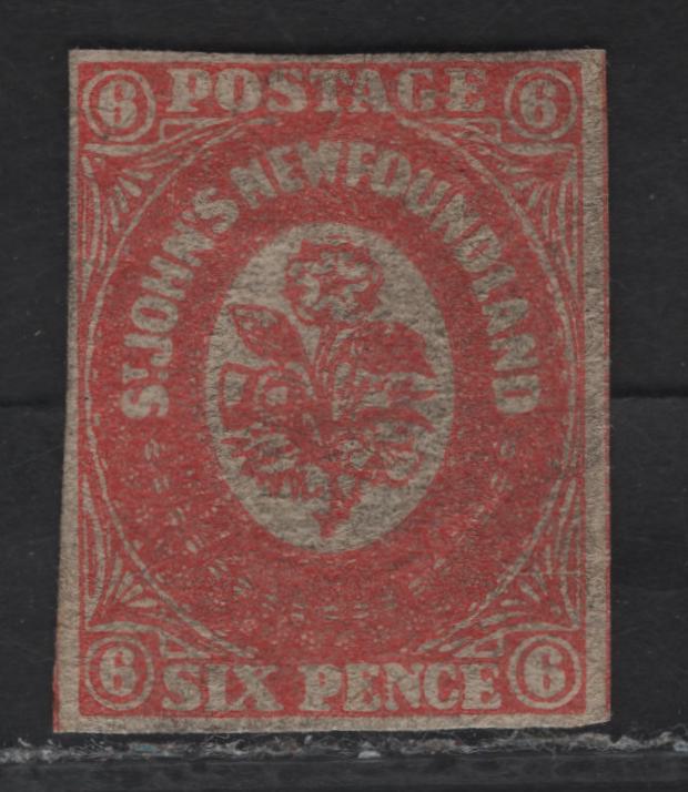 Lot 278 (C) Newfoundland SG#6f 6d Deep Rose Flower Heraldry, 1857 Pence Issue, A FOG Imperf Single, Lithographed Forgery On Gummed Paper, Unknown Origin