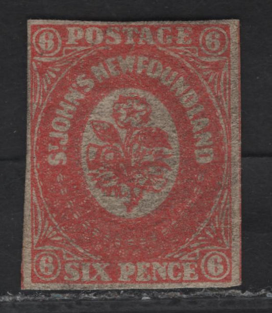 Lot 278 (C) Newfoundland SG#6f 6d Deep Rose Flower Heraldry, 1857 Pence Issue, A FOG Imperf Single, Lithographed Forgery On Gummed Paper, Unknown Origin