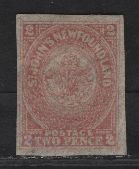 Lot 282 (C) Newfoundland SG#17 2d Pale Dusty Rose Flower Heraldry, 1861-1862 3rd Pence Issue, A Very Fine Unused Imperf Single, Hard Crisp Paper