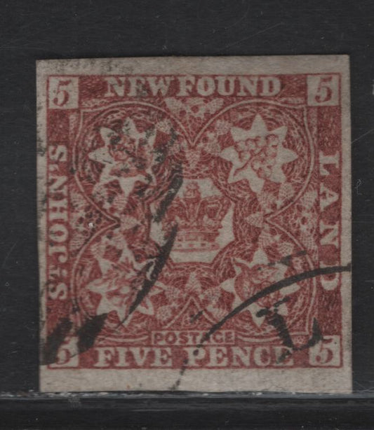 Lot 289 (C) Newfoundland SG#19 5d Reddish Brown Flower Heraldry, 1861-1862 3rd Pence Issue, A Very Fine Used Imperf Single, Crisp Hard Wove Paper, Scarce Postally Used Example