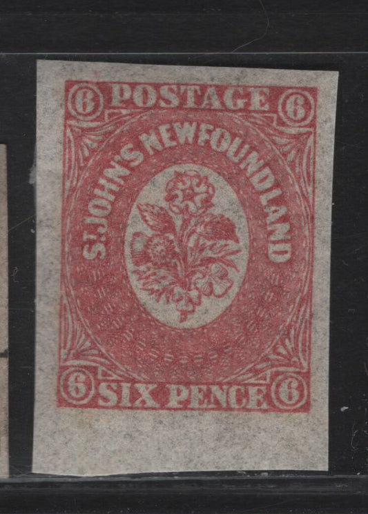 Lot 290 (C) Newfoundland SG#20 6d Rose Flower Heraldry, 1861-1862 3rd Pence Issue, An EFNH Imperf Single, Crisp, Hard Translucent Wove paper