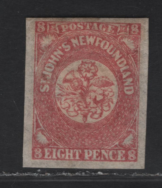 Lot 293 (C) Newfoundland SG#22 8d Rose Flower Heraldry, 1861-1862 3rd Pence Issue, A Very Fine unused Imperf Single, Hard Crisp Wove Paper