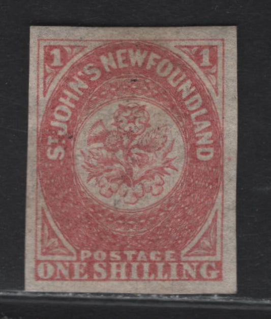 Lot 295 (C) Newfoundland SG#23 1/- Rose Flower Heraldry, 1861-1862 3rd Pence Issue, A Very Fine Unused Imperf Single, Hard Crisp Wove Paper, Small Internal Wrinkle At Top