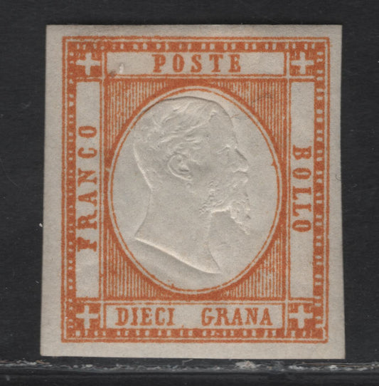 Lot 3 Neapolitan Provinces SC#25 10g Orange King Victor Emmanuel II, 1861 King Victor Emmanuel II Issue, A VFOG Single