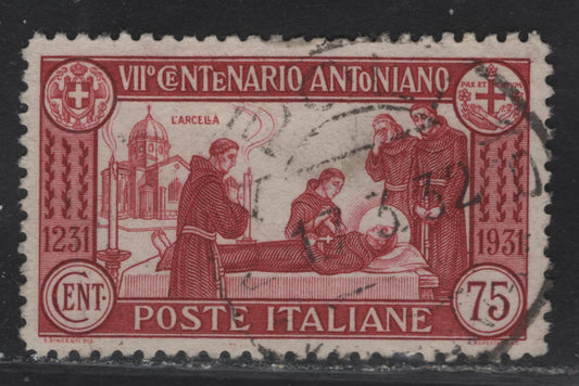 Lot 39 Italy SC#263a 75c Brown Red Death Of St Anthony of Padua, 1931 7th Death Centenary Of St Anthony of Padua Issue, A Very Fine Used Single, Cancel Is Dated March 17 1932, Just Over A Year Of Issue, Looks Consistent With Other Cancels