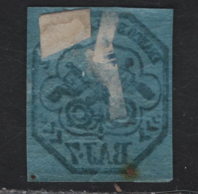 Lot 4 Roman States SC#8 7baj Black on Blue Papal Arms, 1852 Arms Issue, A FOG Single, Genuine Mint OG Example, Posesses All 10 Characteristics Of The Genuine Stamp