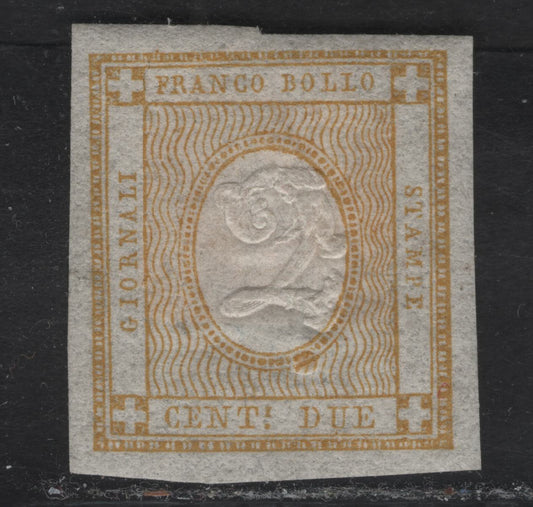 Lot 42 Italy SC#P1 2c Buff Newspaper, 1862 Newspaper Issue, A VFOG Single, Dry Gum, Full Margins On 3 Sides, A Little Close At Top.