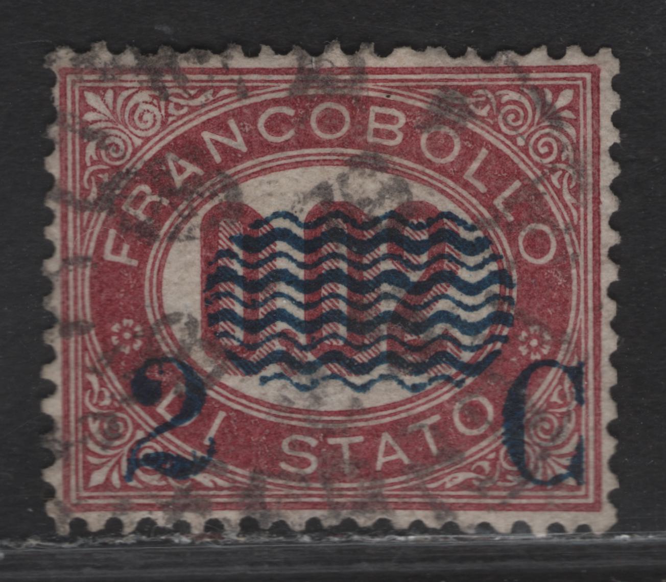 Lot 46 Italy SC#37 2c on 2c Lake Overprint Waves, 1878 Surcharged Official Issue, A Very Fine Used Single, Well Centered Example