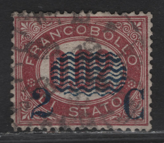 Lot 46 Italy SC#37 2c on 2c Lake Overprint Waves, 1878 Surcharged Official Issue, A Very Fine Used Single, Well Centered Example
