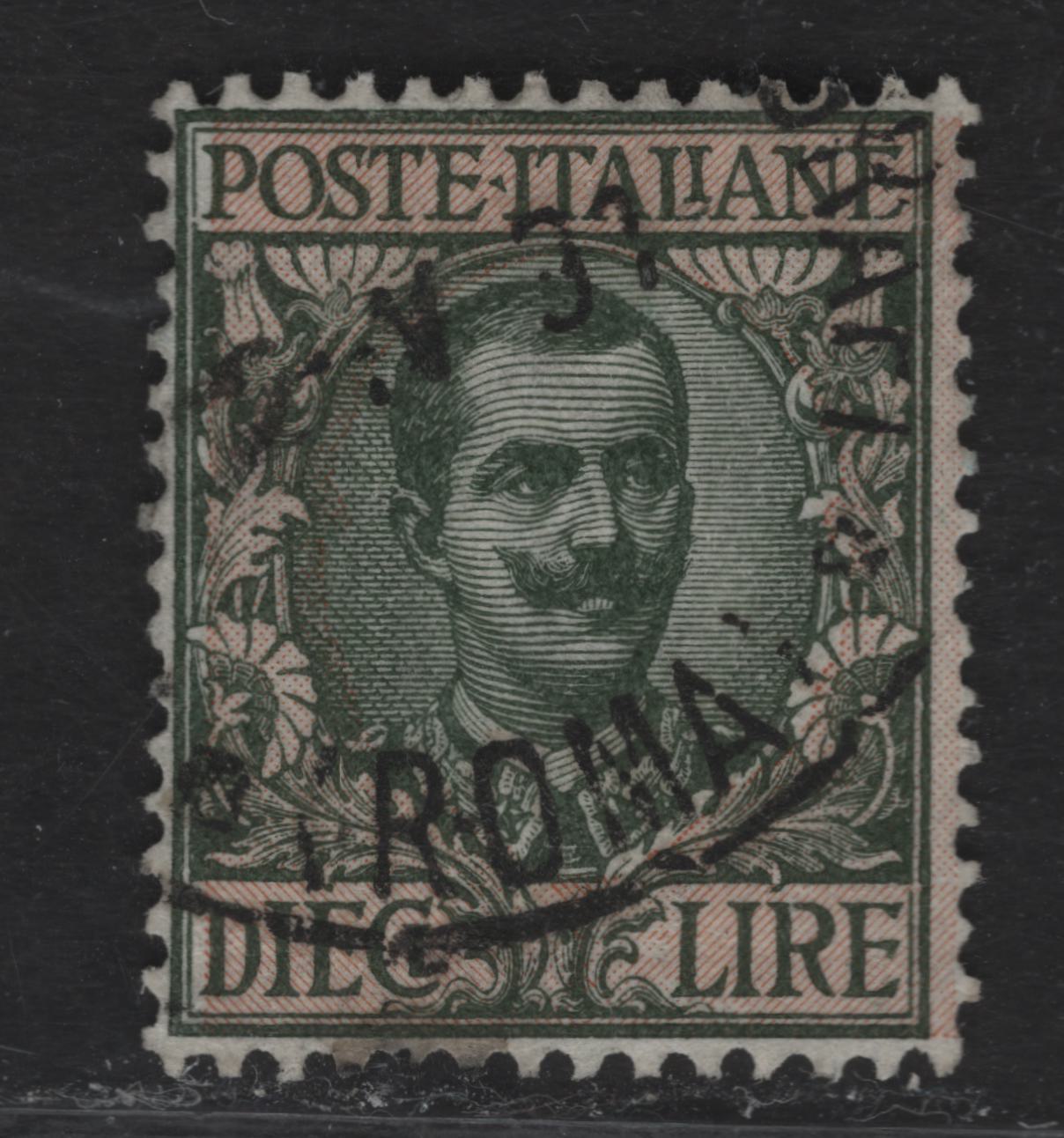 Lot 50 Italy SC#114 10l Gray Green & Red Victor Emmanuel III, 1910 Victor Emmanuel III Issue, A Very Fine Used Single, High Value Definitive