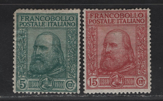Lot 55 Italy SC#115-116 5c - 15c Green - Claret Giuseppe Garibaldi, 1910 Freedom of Sicily Issue, 2 FOG Singles