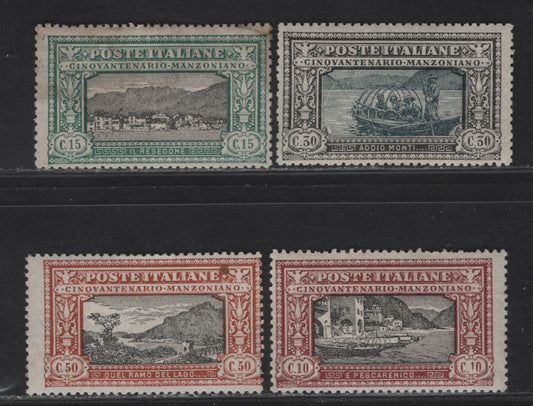 Lot 62 Italy SC#165-168 10c - 50c Brown Red & Black - Orange Brown & Black Fishing Scene - Part of Lake Como, 1923 50th Anniv of Death Of Alessandro Manzoni Issue, 4 VG/FOG Singles